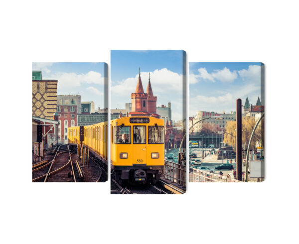Obraz Wieloczęściowy Żółty Pociąg W Berlinie Na Torach Kolejowych - obrazek 3