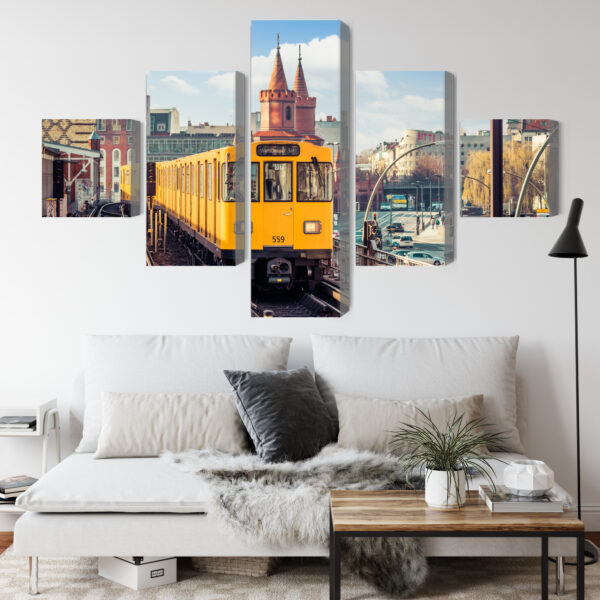 Obraz Wieloczęściowy Żółty Pociąg W Berlinie Na Torach Kolejowych - obrazek 5