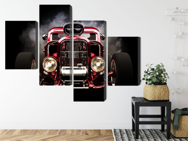 Obraz Wieloczęściowy Samochód Hot Rod Na Tle Dymu - obrazek 9