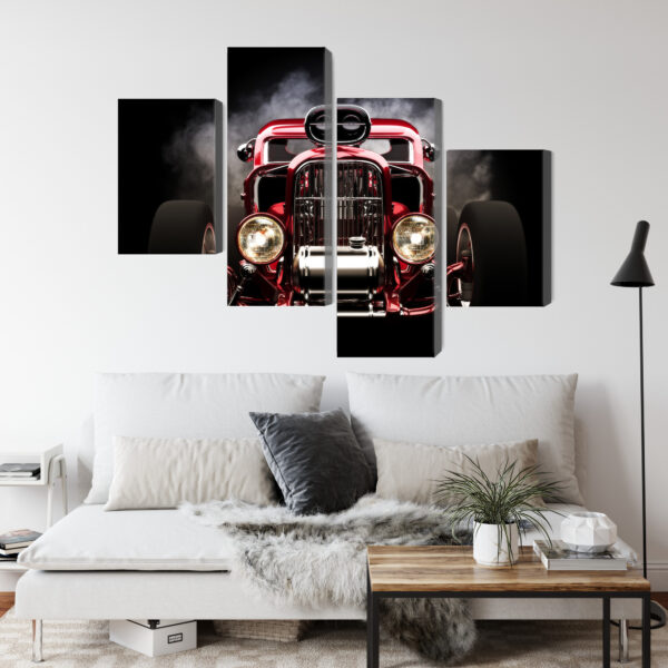 Obraz Wieloczęściowy Samochód Hot Rod Na Tle Dymu - obrazek 5