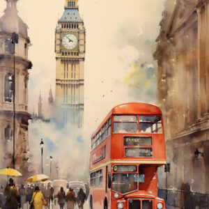 Plakat Czerwony Autobus I Big Ben W Londynie Akwarela