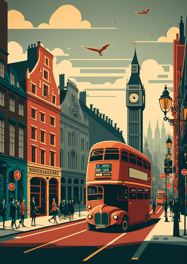 Plakat Londyński Autobus Na Ulicy Miasta - obrazek 2