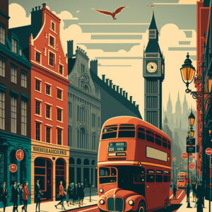 Plakat Londyński Autobus Na Ulicy Miasta