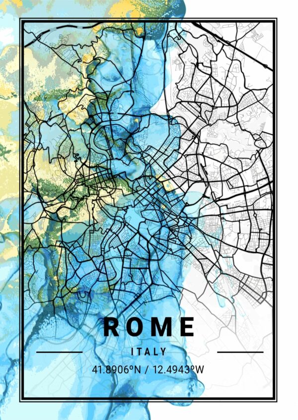 Plakat Mapa Rzymu Na Abstrakcyjnym Marmurowym Tle - obrazek 2