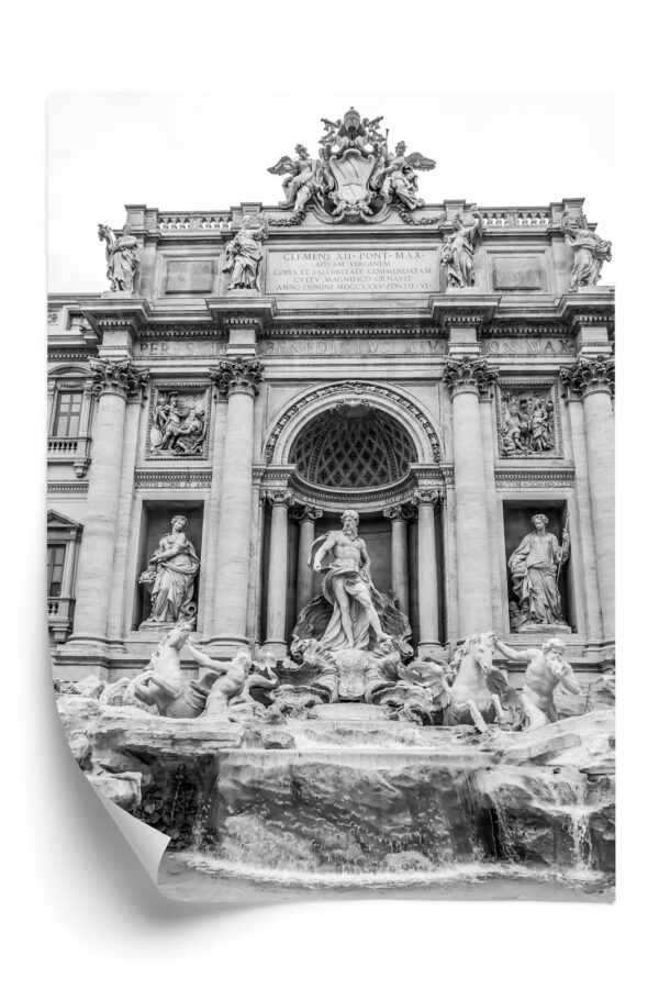Plakat Fontanna Di Trevi W Rzymie Z Posągami W Czerni I Bieli - obrazek 3