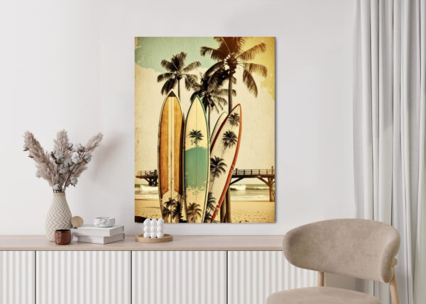Plakat Deski Surfingowe Na Plaży Oparte O Palmy - obrazek 6