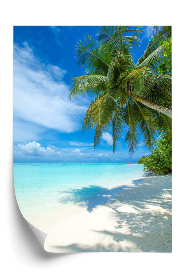 Plakat Tropikalna Wyspa Malediwy Z Białą Piaszczystą Plażą I Morzem - obrazek 3