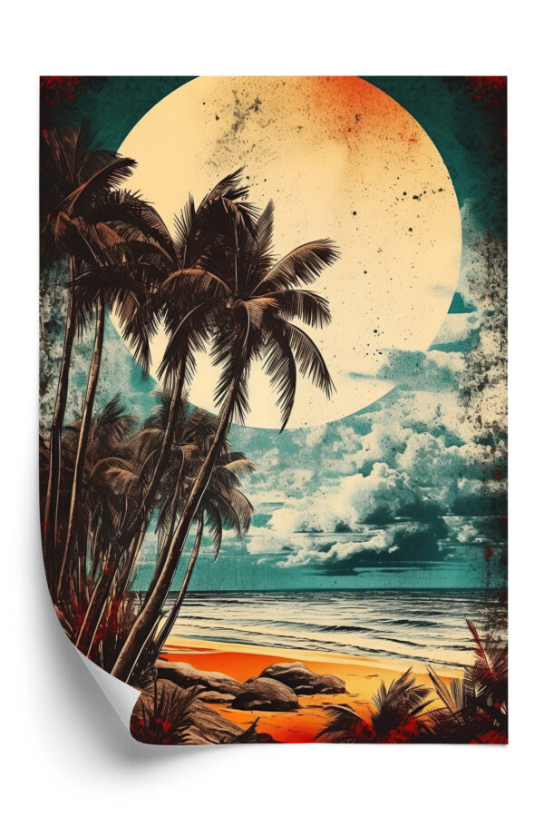 Plakat Tropikalna Plaża Słońce I Palmy Vintage - obrazek 3
