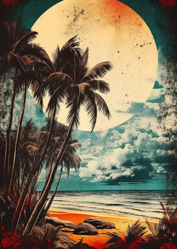 Plakat Tropikalna Plaża Słońce I Palmy Vintage - obrazek 2