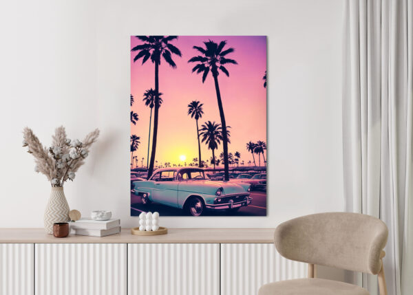 Plakat Samochód Retro Na Tle Wysokich Palm - obrazek 6