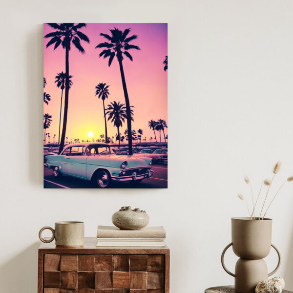 Plakat Samochód Retro Na Tle Wysokich Palm - obrazek 4