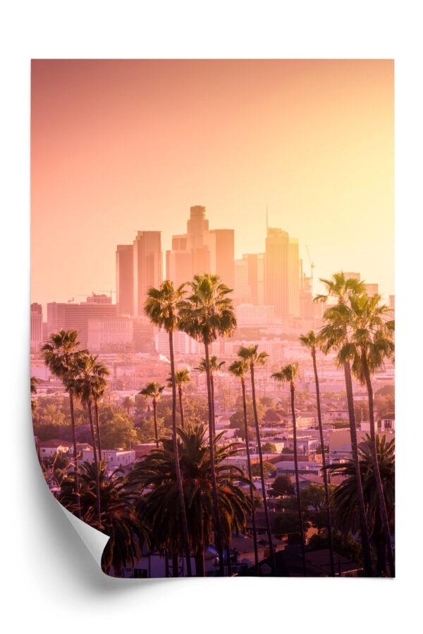 Plakat Panorama Los Angeles Z Palmami I Zachodem Słońca - obrazek 3