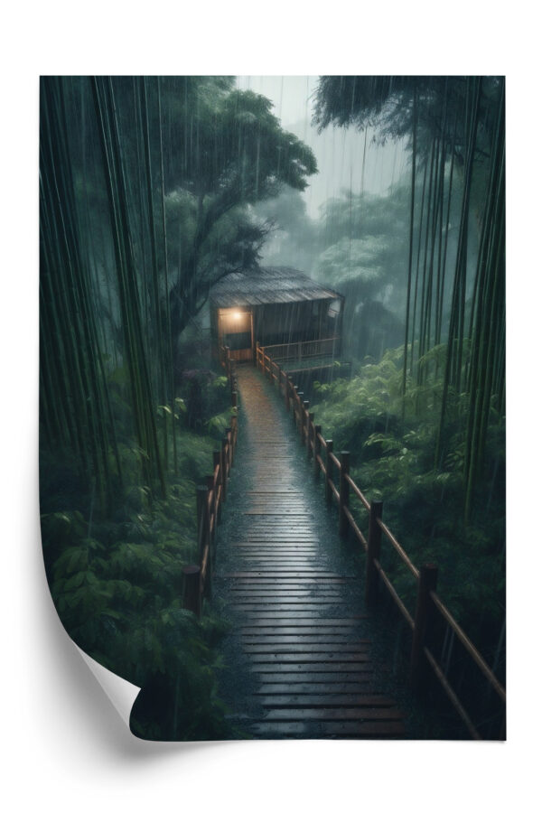 Plakat Las Bambusowy Z Dom Z Bambusa - obrazek 3