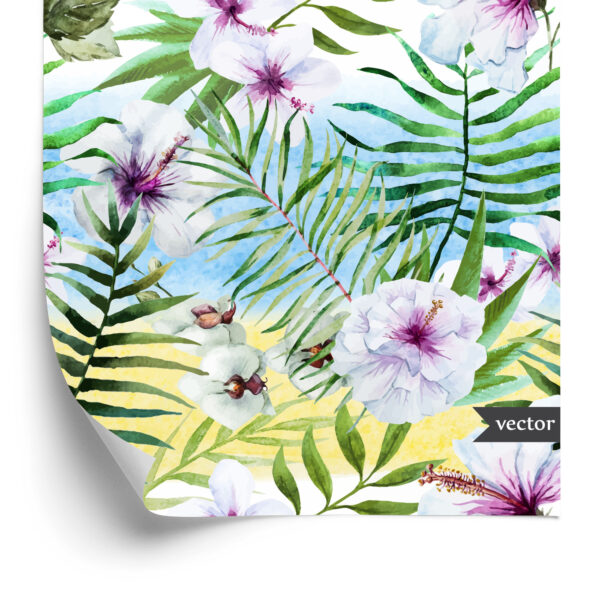 Tapeta Hibiskus, Orchidea I Liście Palmowe - obrazek 4