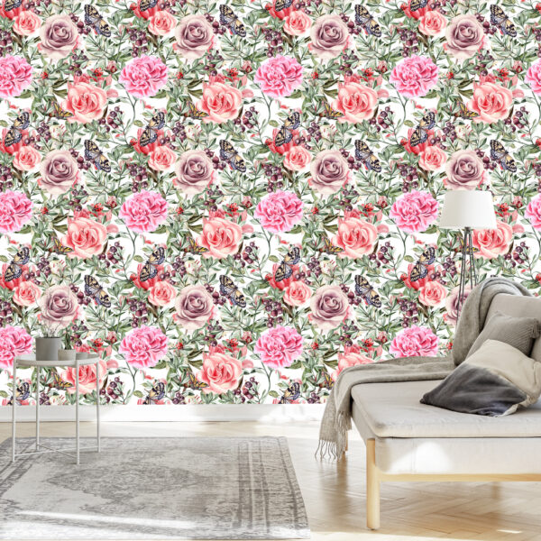 Tapeta Kolorowe Róże I Peonie-Akwarela - obrazek 5