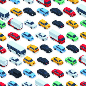 Tapeta Dla Dzieci - Kolorowe Samochody, Ciężarówki I Autobusy