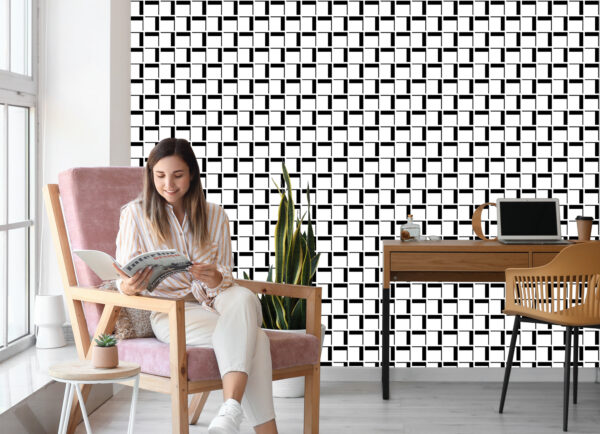 Tapeta 3D Geometryczna W Kratę Do Salonu, Biura - obrazek 9