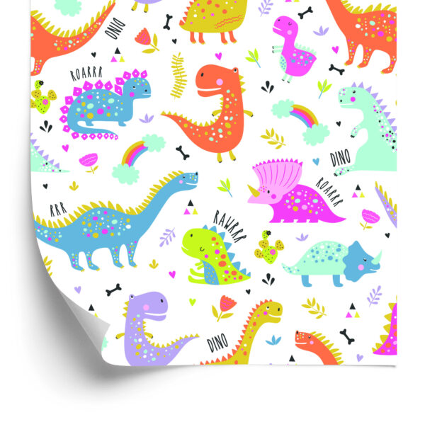 Tapeta Dla Dzieci, Tęcza Chmury Kolorowe Dinozaury - obrazek 4