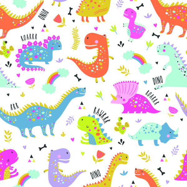Tapeta Dla Dzieci, Tęcza Chmury Kolorowe Dinozaury - obrazek 2