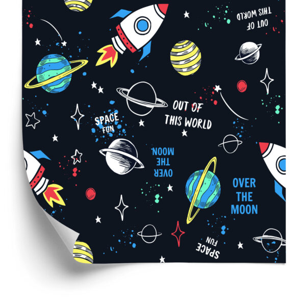 Tapeta Do Pokoju Dziecka Kosmos Rakiety Gwiazdy - obrazek 4