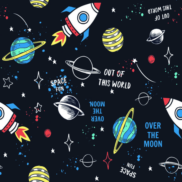 Tapeta Do Pokoju Dziecka Kosmos Rakiety Gwiazdy - obrazek 2