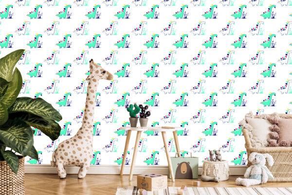 Tapeta Do Pokoju Dziecka, Dinozaury Rośliny Liście - obrazek 7