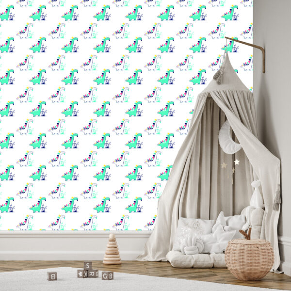 Tapeta Do Pokoju Dziecka, Dinozaury Rośliny Liście - obrazek 5