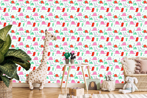 Tapeta Do Pokoju Dziecka Kolorowe Dinozaury Liście - obrazek 7