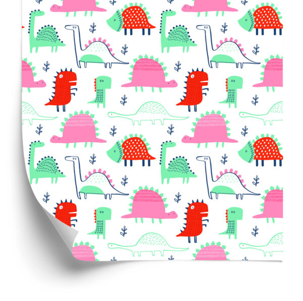 Tapeta Do Pokoju Dziecka Kolorowe Dinozaury Liście - obrazek 4