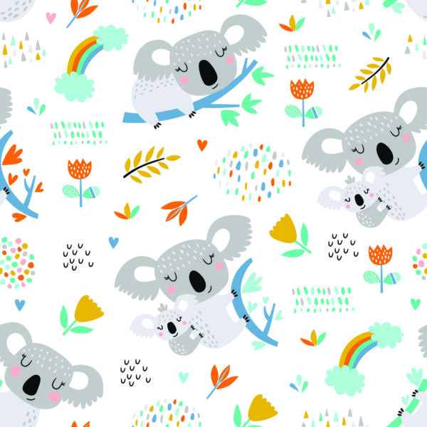 Tapeta Dla Chłopca, Koala, Tęcza, Chmury, Kwiaty - obrazek 2