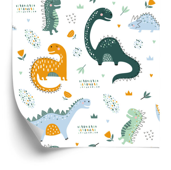 Tapeta Do Pokoju Dziecka Dinozaury, Liście, Kwiaty - obrazek 4