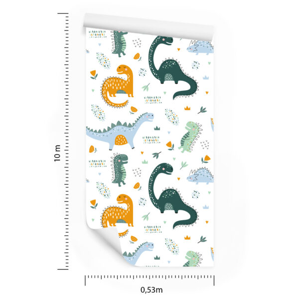 Tapeta Do Pokoju Dziecka Dinozaury, Liście, Kwiaty - obrazek 3