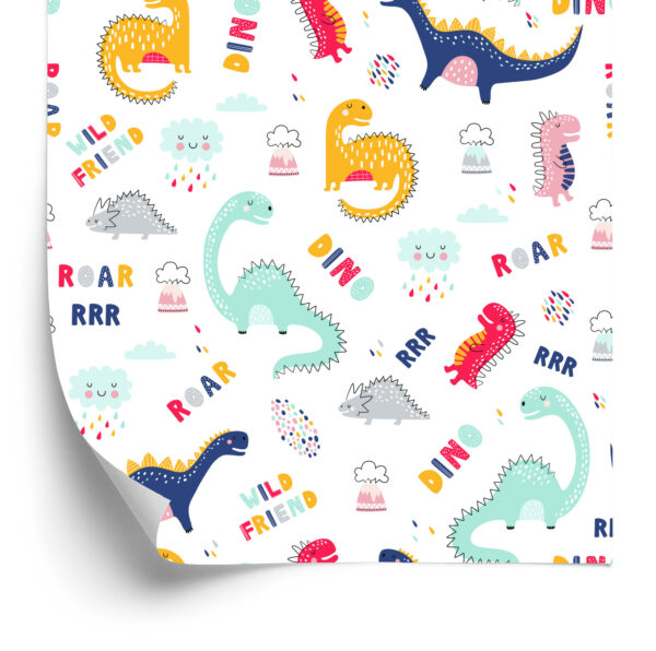 Tapeta Do Pokoju Dziecka Kolorowe Dinozaury Chmury - obrazek 4
