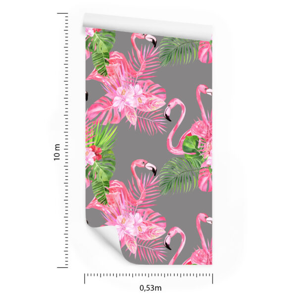 Tapeta Do Salonu, Flamingi, Ptaki, Zieleń, Liście - obrazek 3