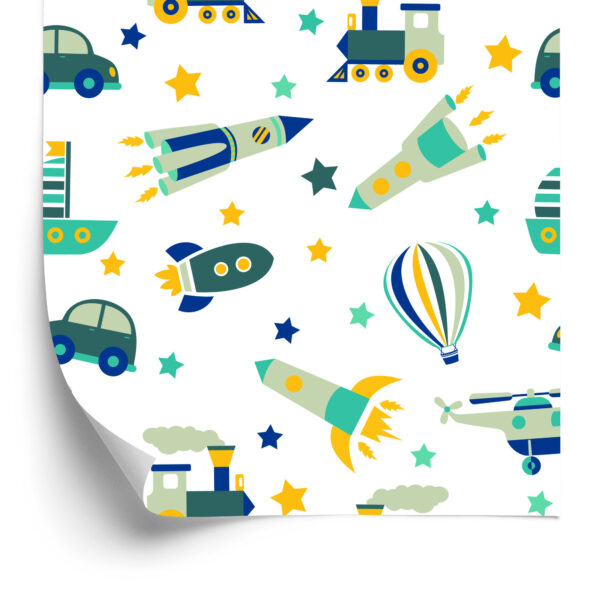 Tapeta Do Pokoju Dziecka Helikoptery, Auta, Balony - obrazek 4