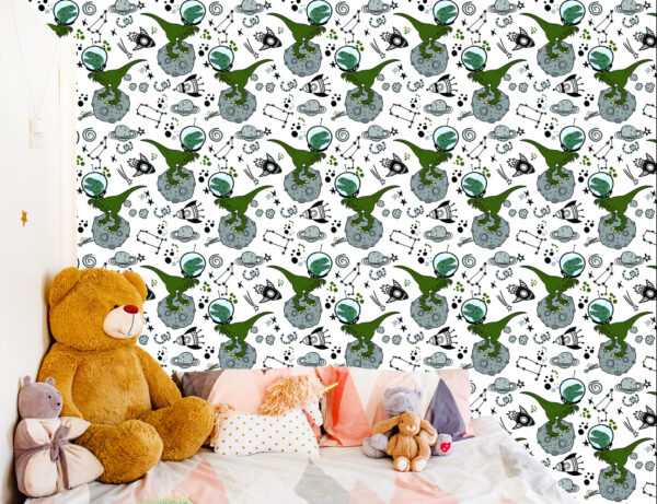 Tapeta Do Pokoju Dziecka, Dinozaury Kosmos Gwiazdy - obrazek 8