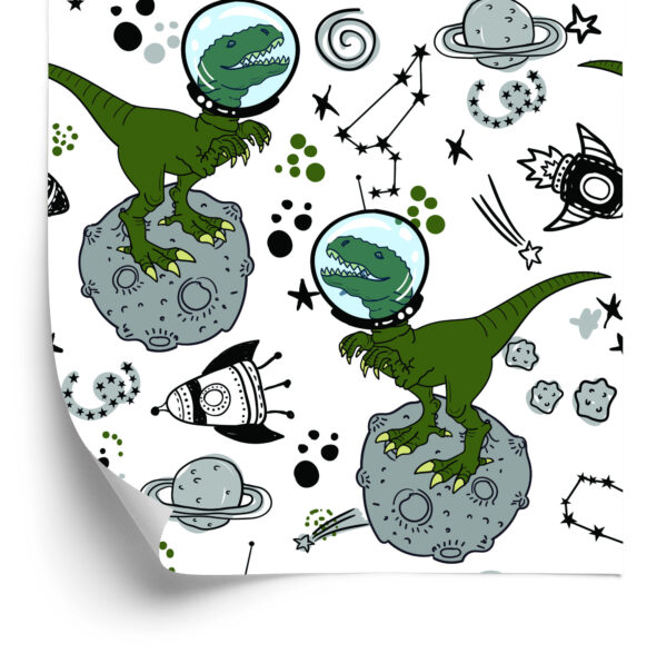 Tapeta Do Pokoju Dziecka, Dinozaury Kosmos Gwiazdy - obrazek 4