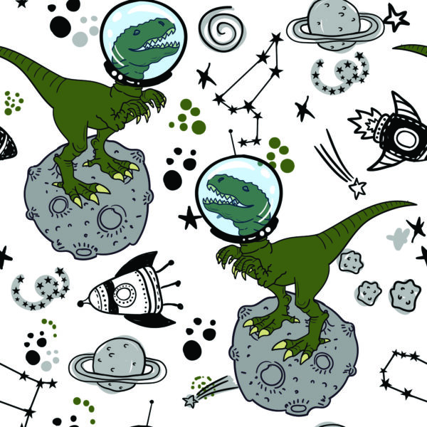 Tapeta Do Pokoju Dziecka, Dinozaury Kosmos Gwiazdy - obrazek 2
