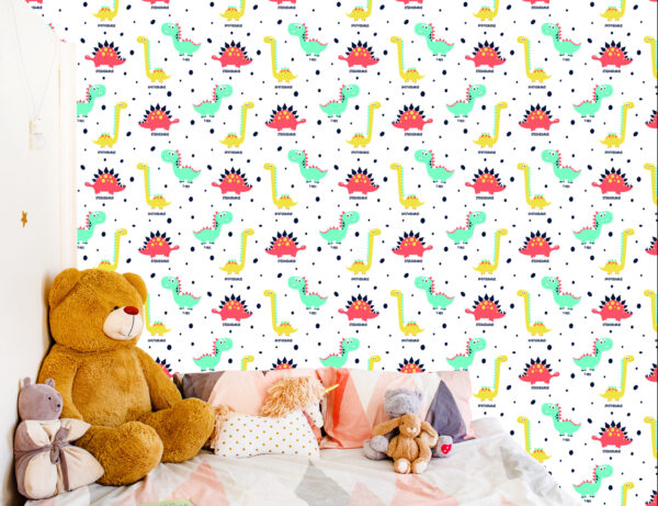 Tapeta Do Pokoju Dziecka Kolorowe Dinozaury Kropki - obrazek 8