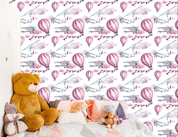 Tapeta Do Pokoju Dziecka, Kolorowe Balony Samoloty - obrazek 8