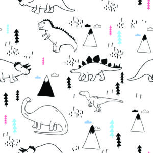 Tapeta Dla Dzieci, Dinozaury, Chmury, Góry, Drzewa