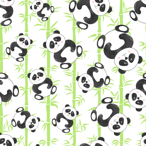Tapeta Dla Dzieci - Uśmiechnięte Misie Panda I Bambusy - obrazek 2