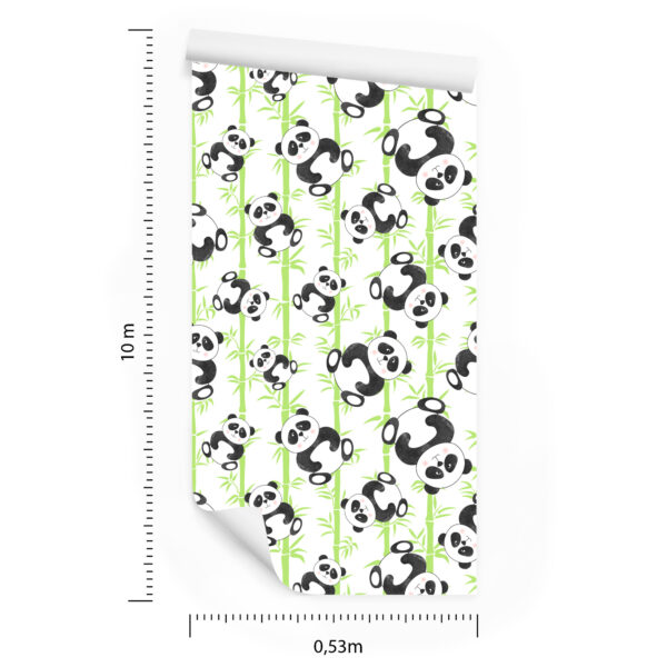 Tapeta Dla Dzieci - Uśmiechnięte Misie Panda I Bambusy - obrazek 3
