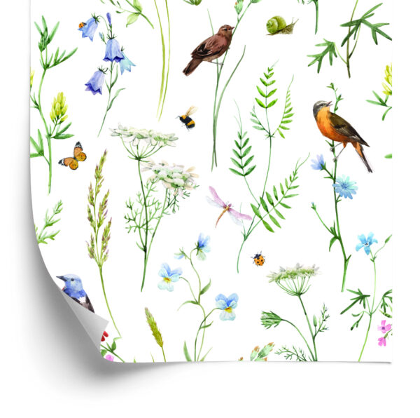Tapeta Do Salonu Ptaki Kwiaty Liście Natura Motyle - obrazek 4