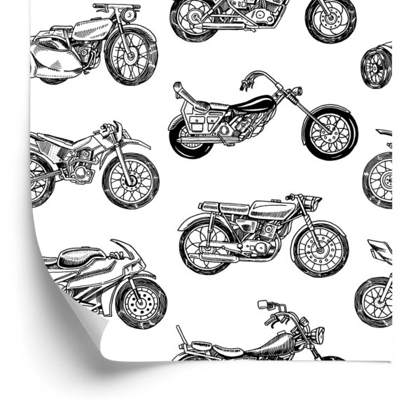 Tapeta Czarno-Białe Rysowane Motocykle - obrazek 4
