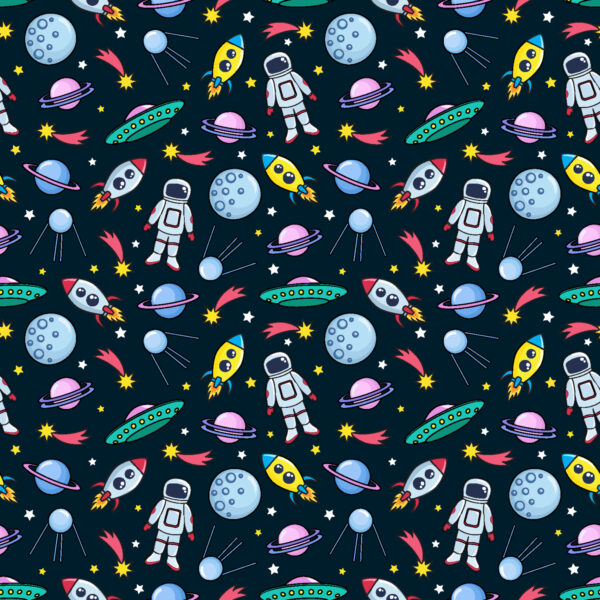 Tapeta Dla Dzieci - Planety, Astronauci, Rakiety I Ufo - obrazek 2