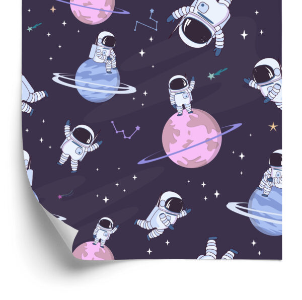 Tapeta Dla Dzieci - Kosmonauci Wśród Gwiazd I Planet - obrazek 4