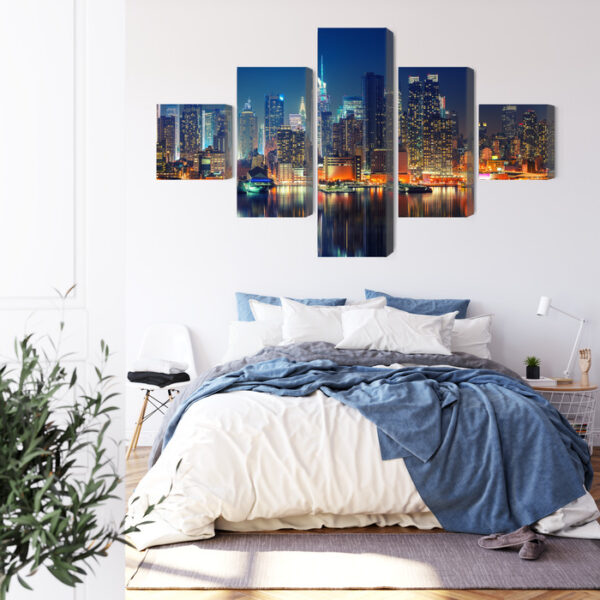 Obraz Wieloczęściowy Panoramiczny Widok Na Manhattan Nocą - obrazek 4