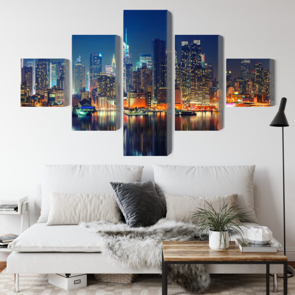 Obraz Wieloczęściowy Panoramiczny Widok Na Manhattan Nocą - obrazek 5