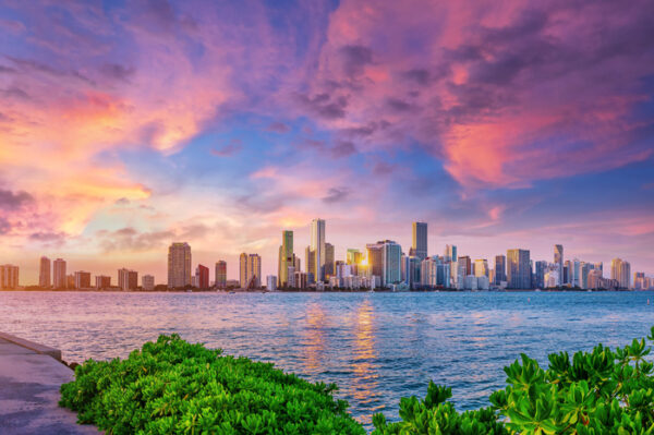 Obraz Wieloczęściowy Panorama Miami Podczas Zachodu Słońca